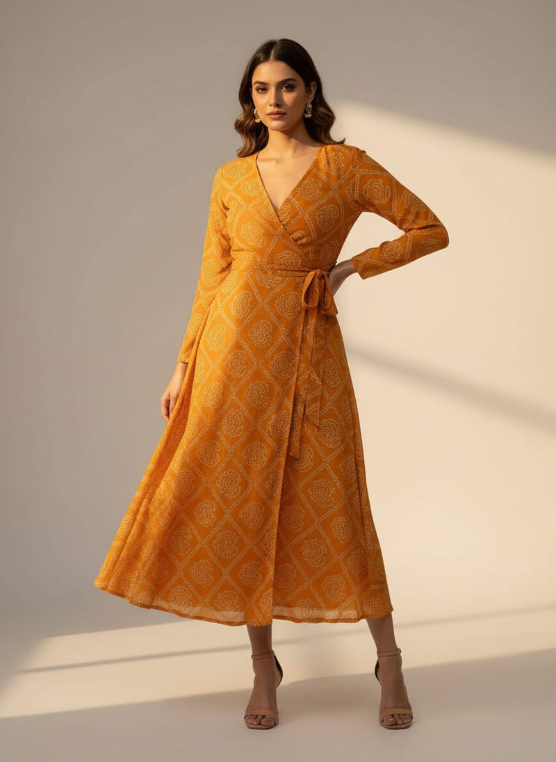 Creative Yellow Doted Seamless Digital Printed Fabric - Pure Georgette