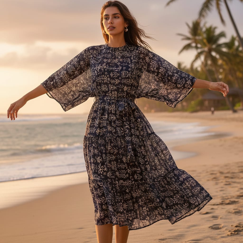 Decorative Floral Vintage Art Digital Printed Fabric - Pure Georgette