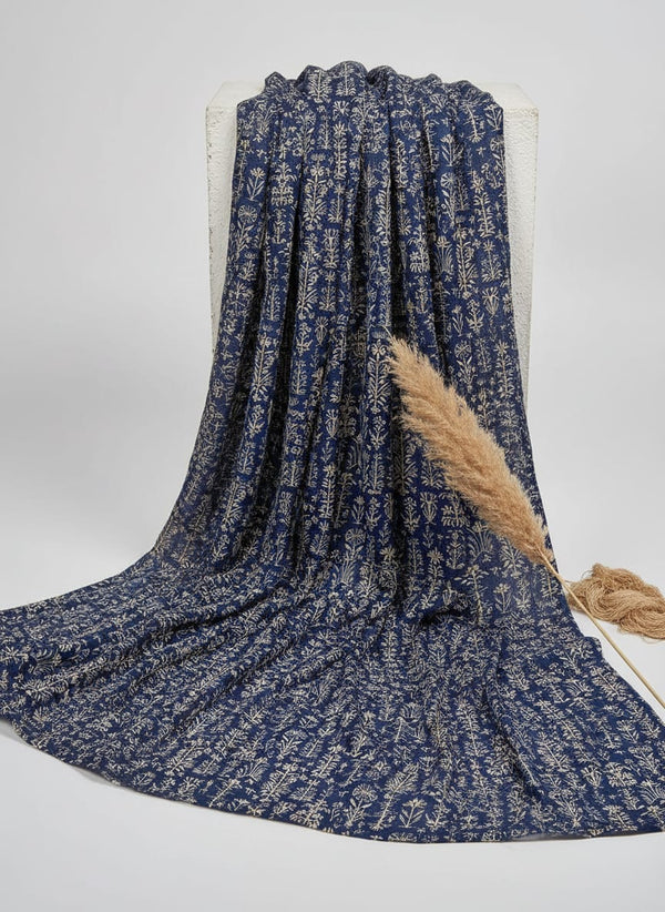 Navy Ethnic Floral Buti Pure Chinon Digital Printed Fabric - Fabric Editorial Studio Flatlay Lookbook - PC-0-TA08751-106