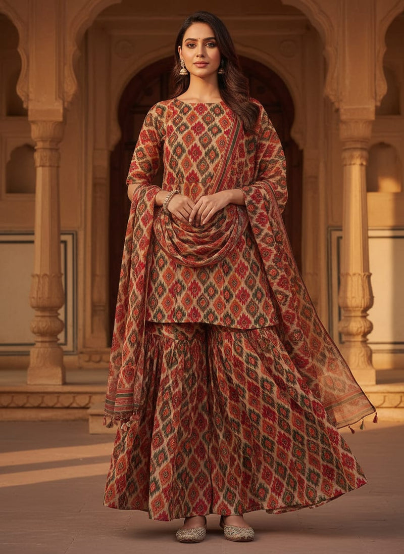 Seamless Pochampilli Patterns Digital Printed Fabric - Weightless