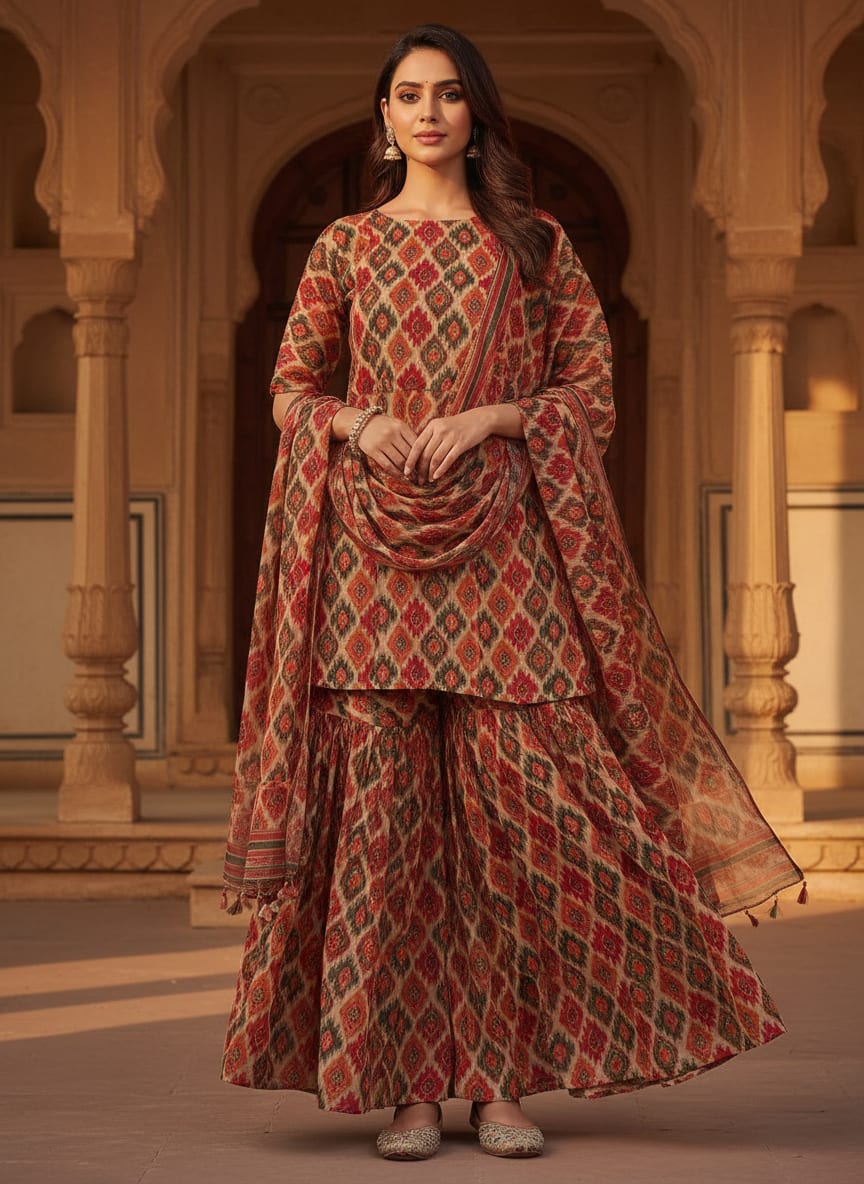 Seamless Pochampilli Patterns Digital Printed Fabric - Weightless