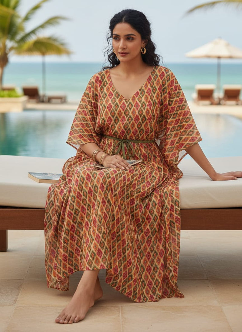 Seamless Pochampilli Patterns Digital Printed Fabric - Muslin