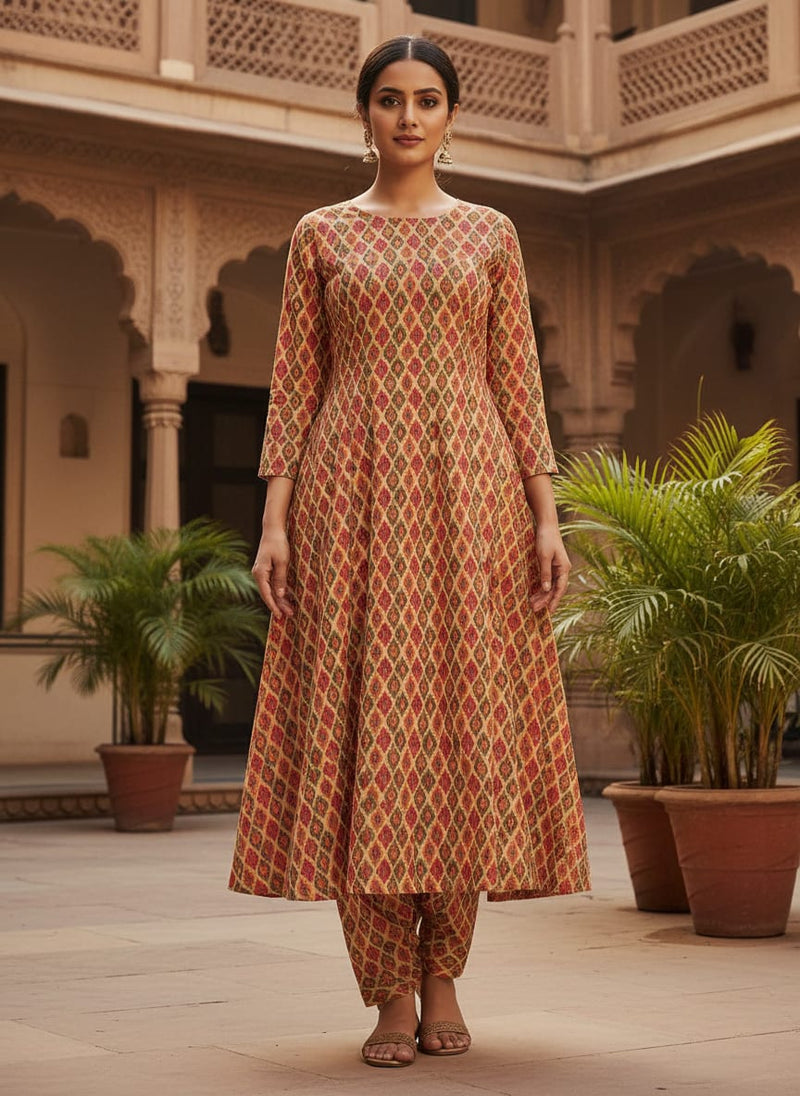 Seamless Pochampilli Patterns Digital Printed Fabric - Pure Muslin