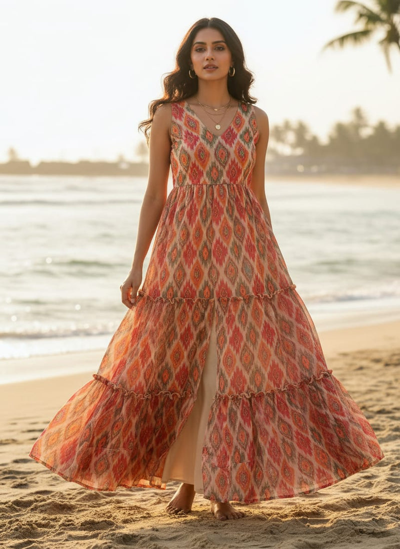 Seamless Pochampilli Patterns Digital Printed Fabric - Pure Georgette
