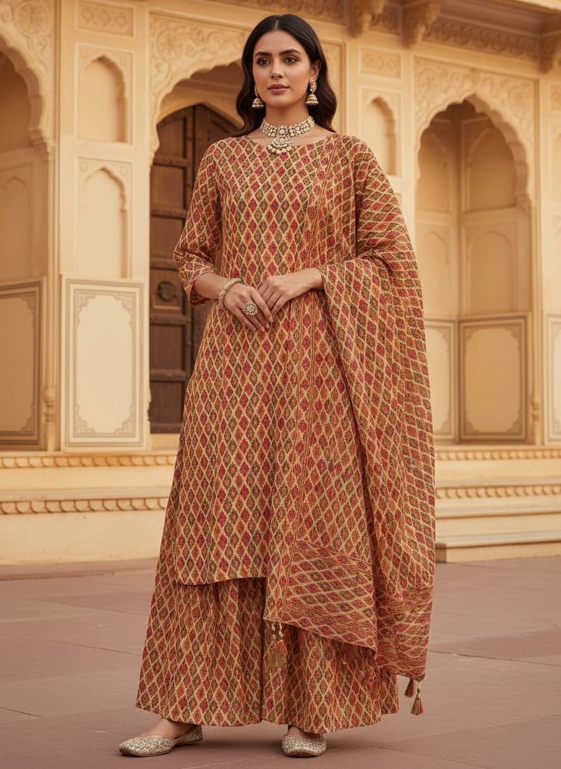 Seamless Pochampilli Patterns Digital Printed Fabric - Pure Chinon