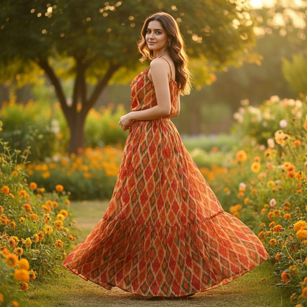 Seamless Pochampilli Patterns Digital Printed Fabric - Pure Chiffon