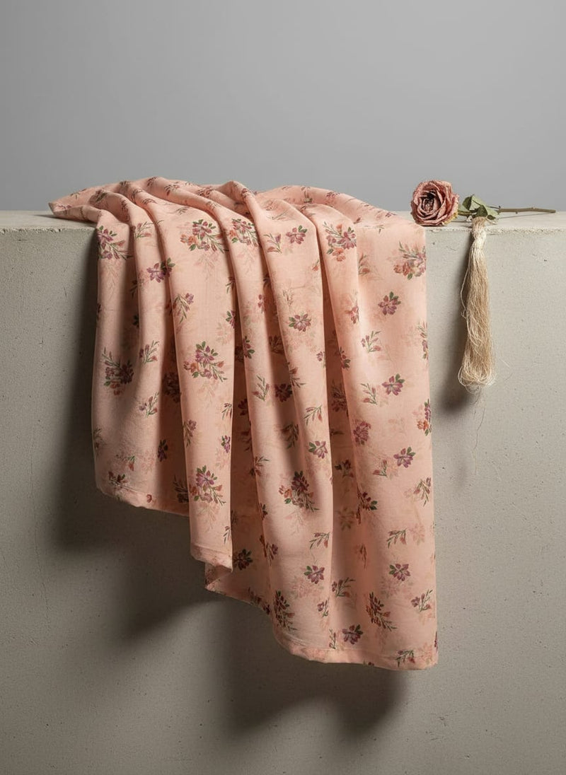 Lovely Pink Orchid Bunch Digital Printed Fabric - Pure Georgette