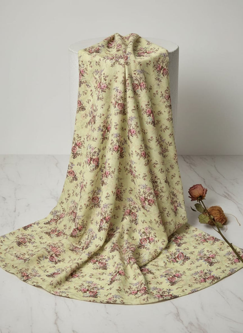 Green Vintage Rose Bouquet Floral Weightless Digital Printed Fabric