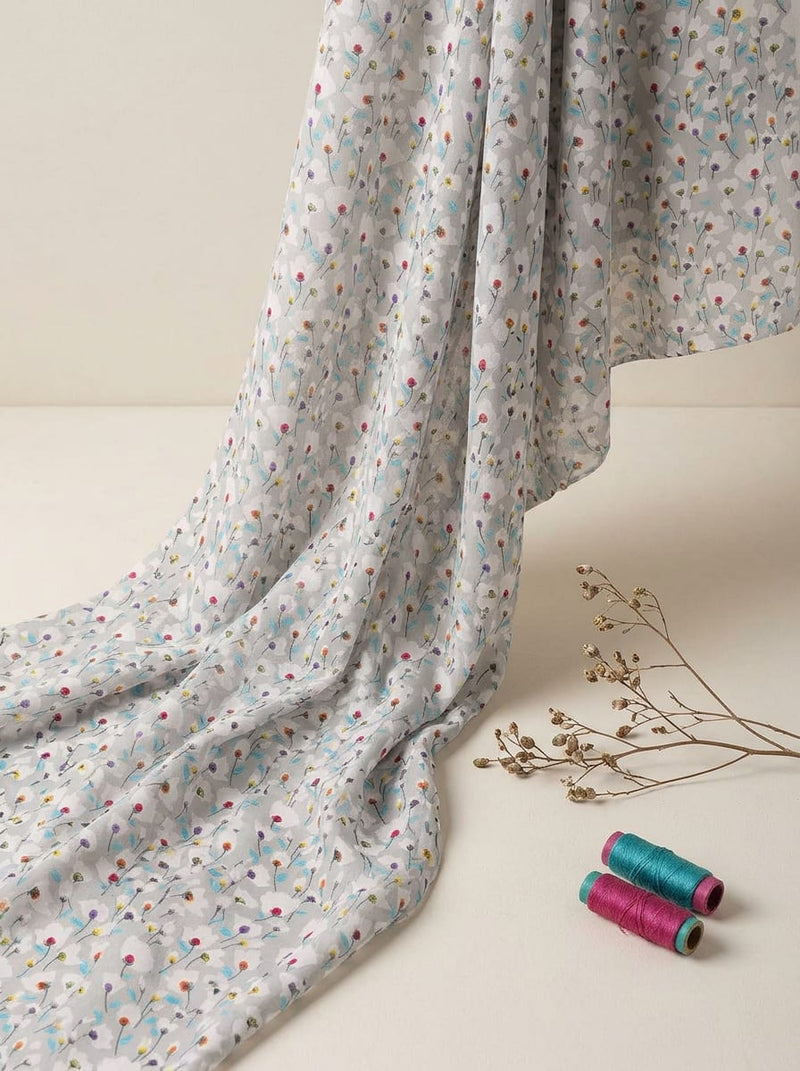 Multicolor Colorful Ditsy Floral Buds Muslin Digital Printed Fabric