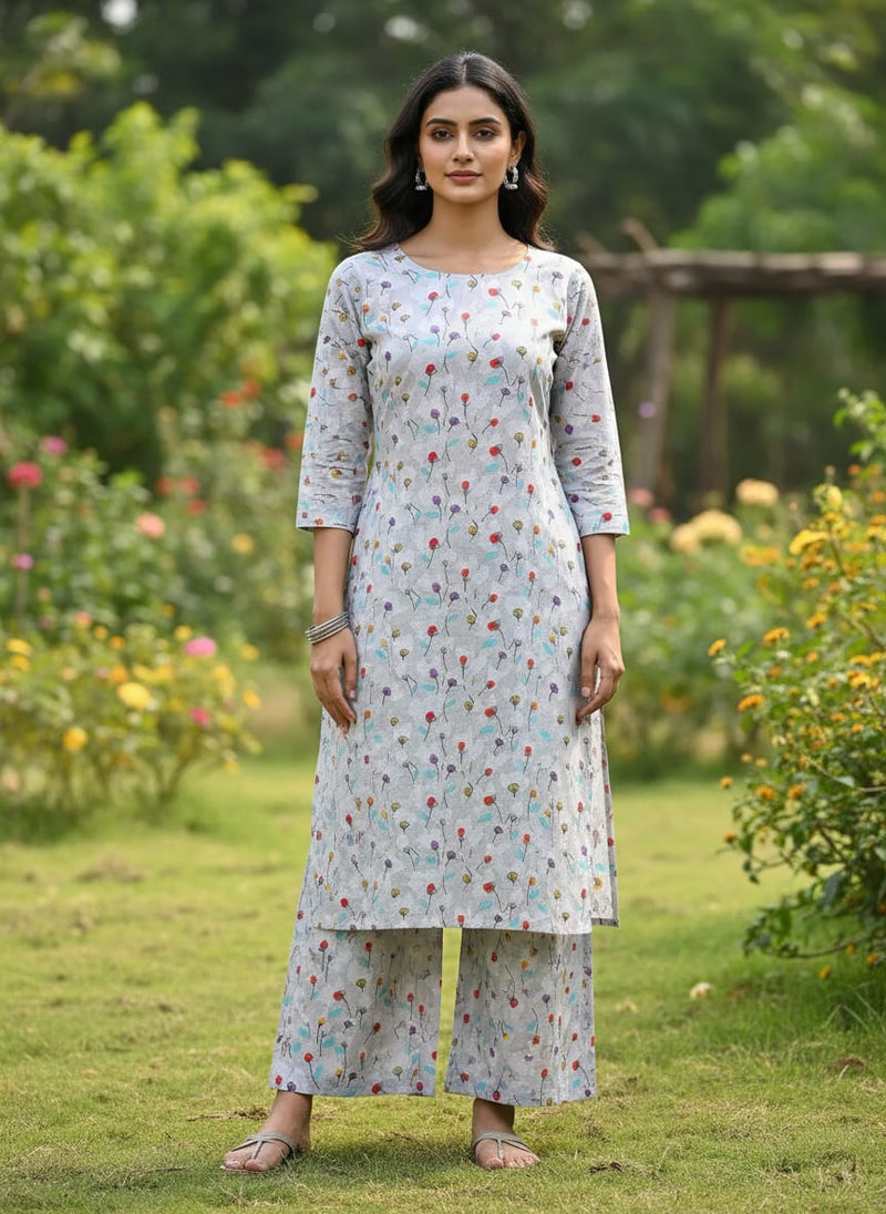 Colourful Flower Chintz With Small Leaves Digital Printed Fabric - Pure Cotton