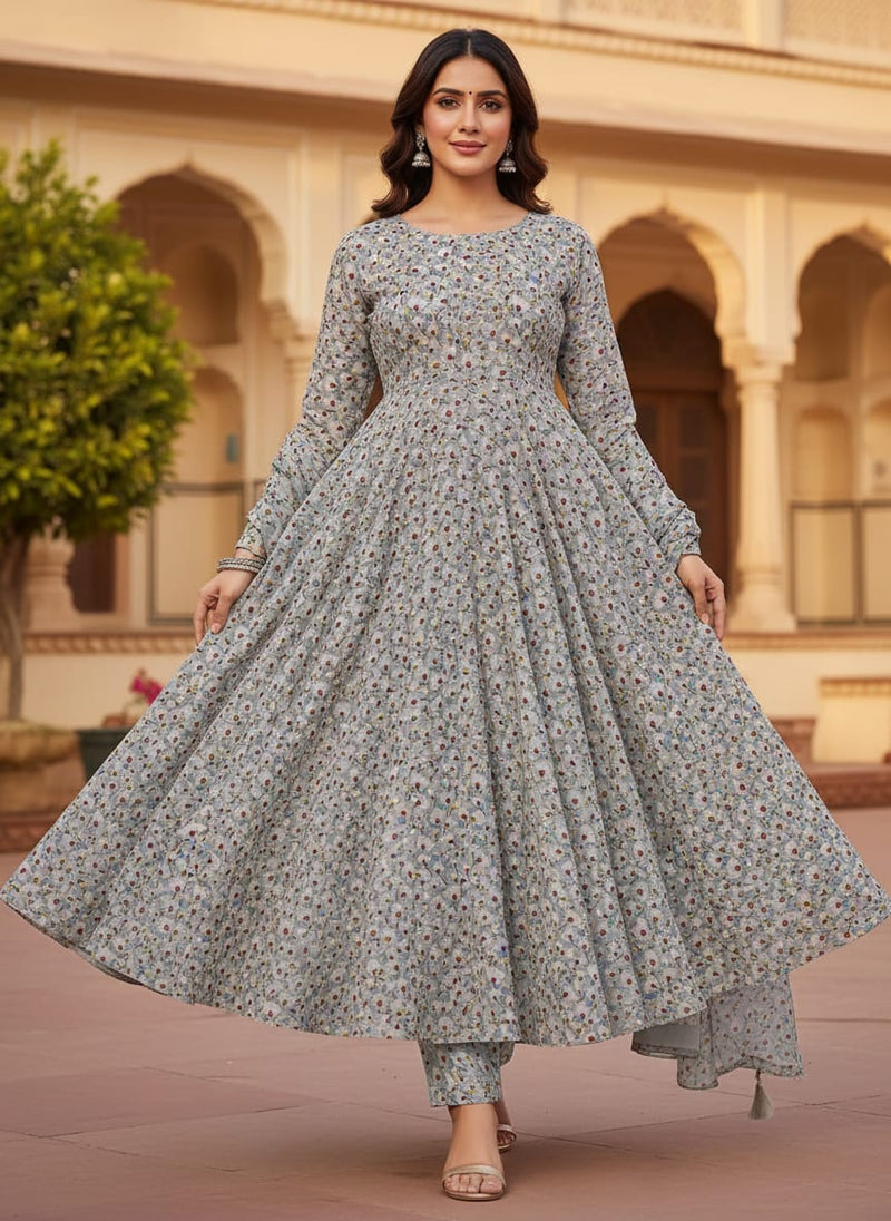 Colourful Flower Chintz With Small Leaves Digital Printed Fabric - Pure Georgette