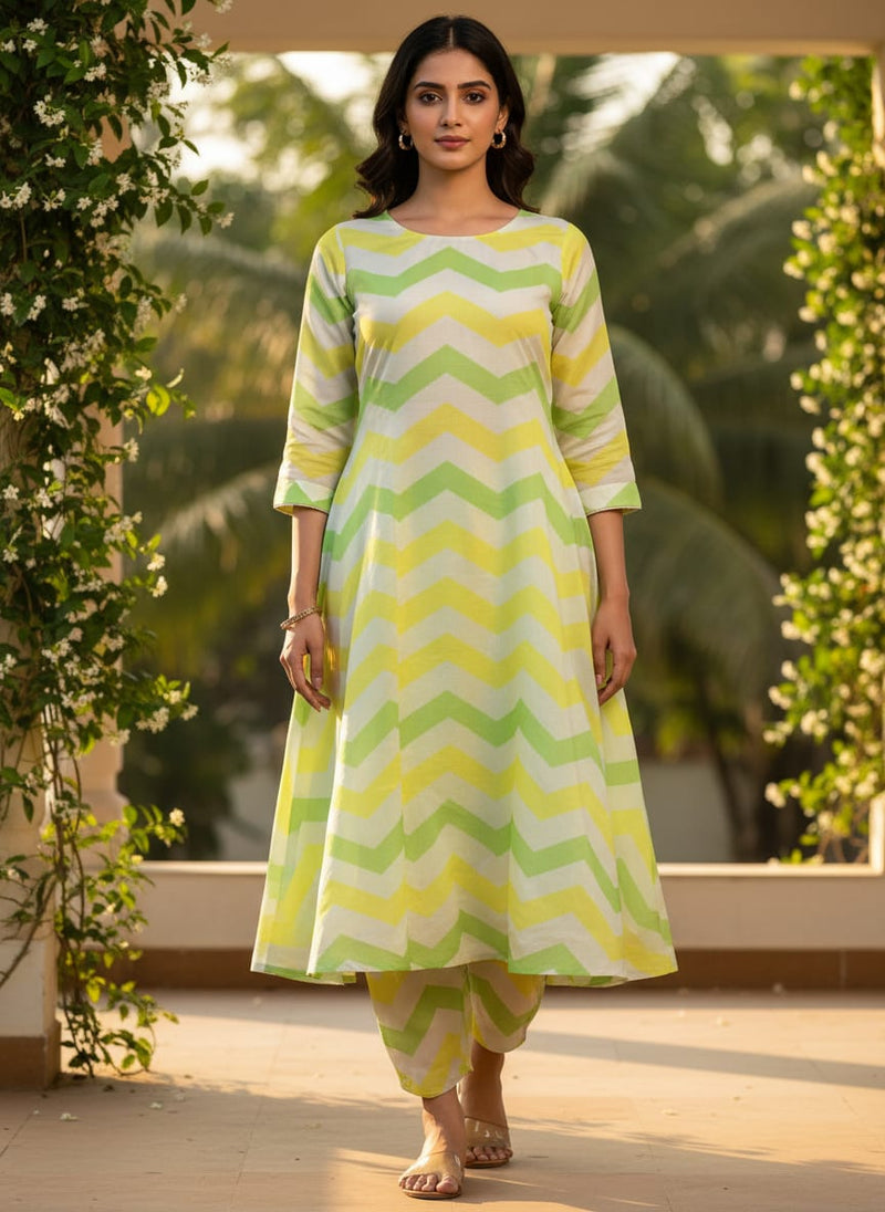 Endless Zigzag Pattern Digital Printed Fabric - Kora Silk