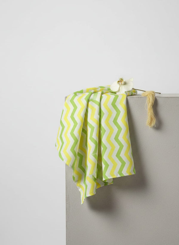 Multicolor Green and Yellow Chevron Stripe Pure Chinon Digital Printed Fabric - Fabric Editorial Studio Flatlay Lookbook - PC-0-TA08803-106
