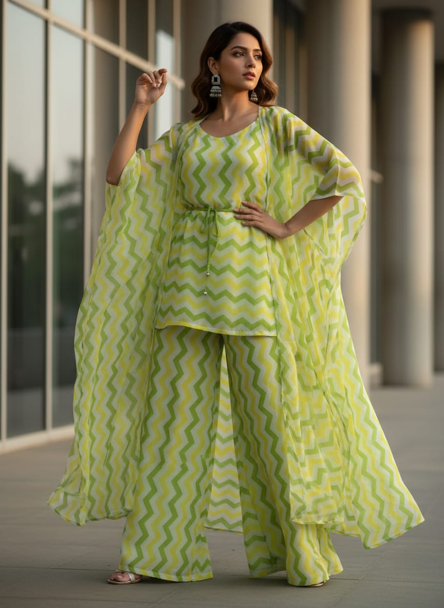 Endless Zigzag Pattern Digital Printed Fabric - Pure Chiffon