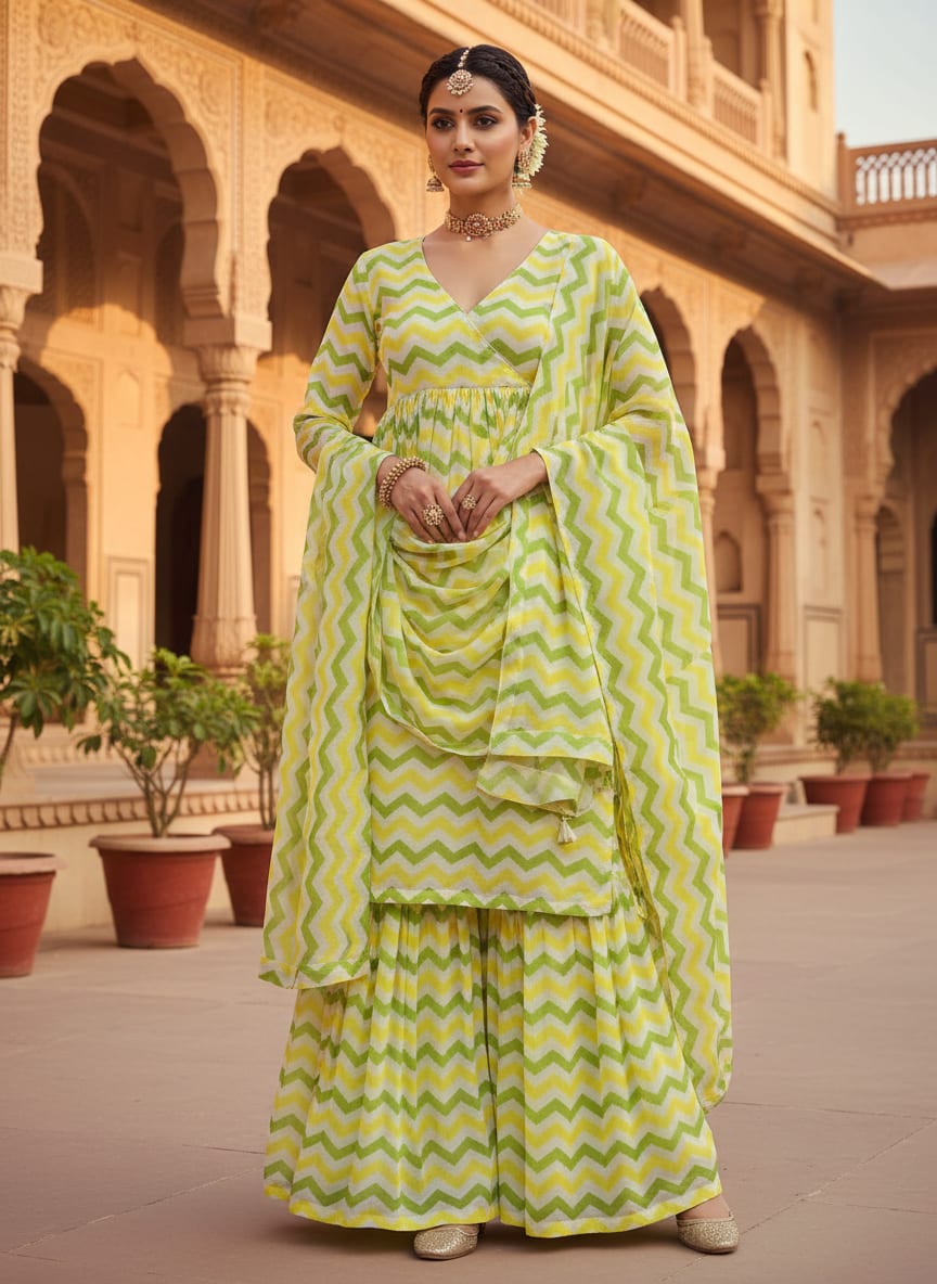 Endless Zigzag Pattern Digital Printed Fabric - Pure Chiffon