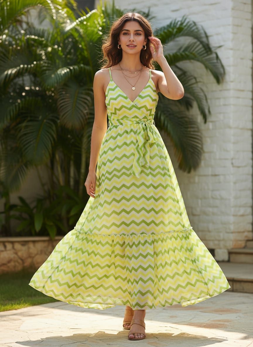 Endless Zigzag Pattern Digital Printed Fabric - Pure Chiffon