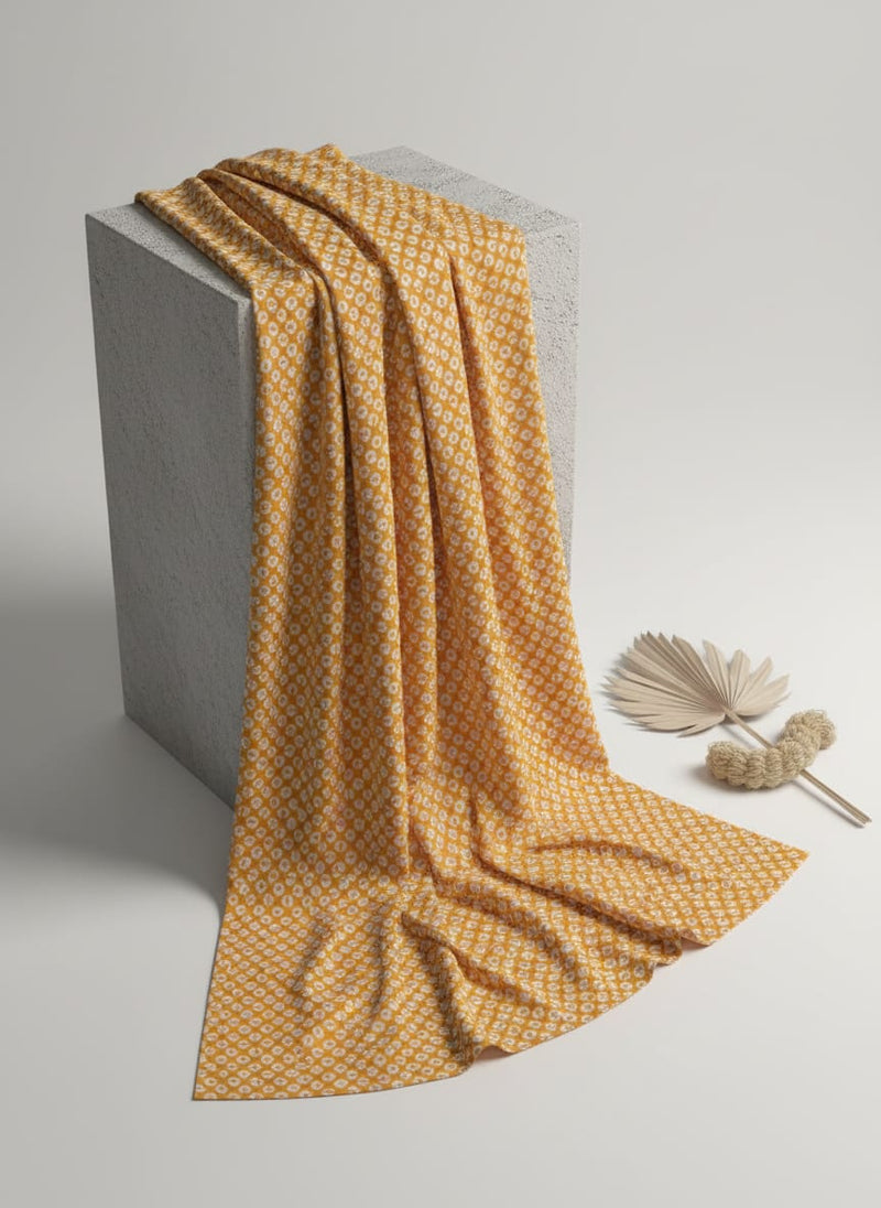 Yellow Ethnic Tie-Dye Dot Pattern Silk Crepe Digital Printed Fabric