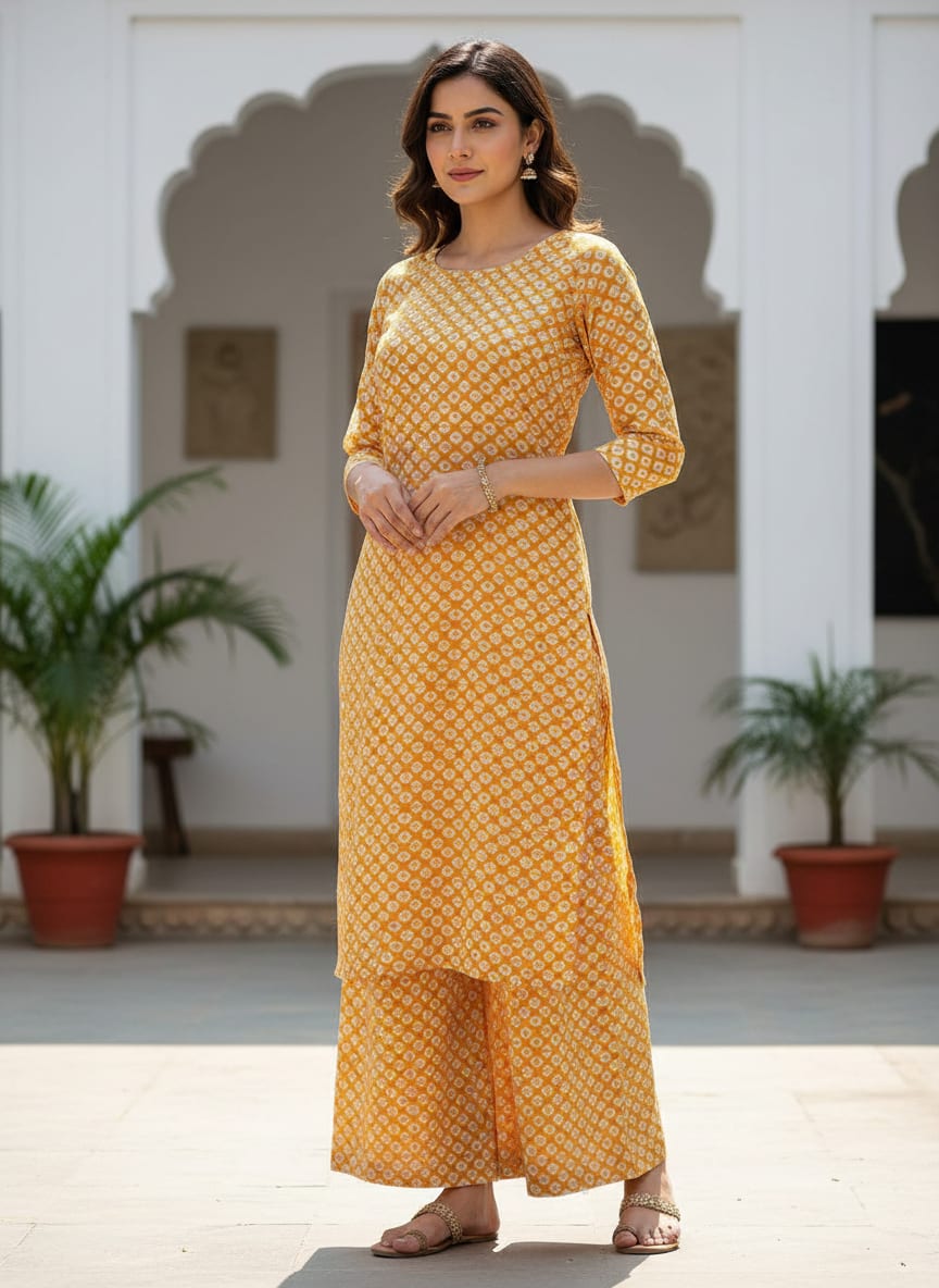 Yellow Ethnic Geometric Pattern Pure Cotton Digital Printed Fabric