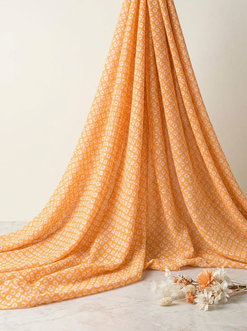 Yellow Ethnic Tie-Dye Inspired Pattern Pure Georgette Digital Printed Fabric
