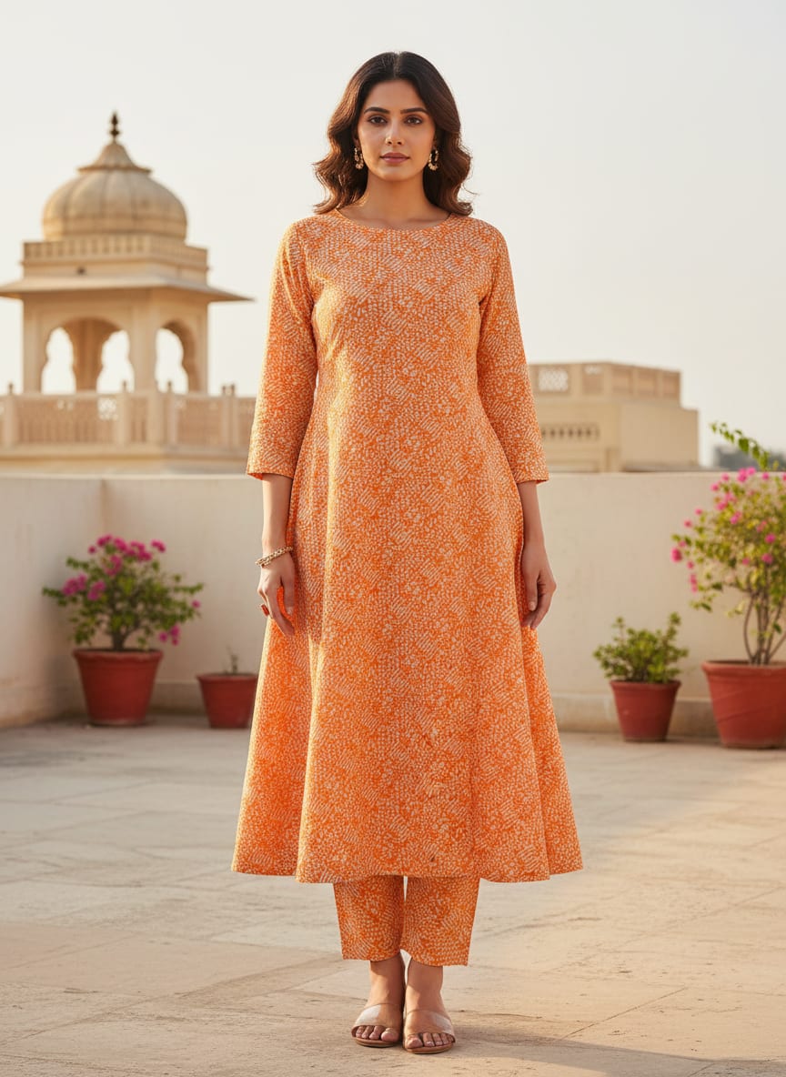Tiny Orange Seamless Repeat Digital Printed Fabric - Kora Silk