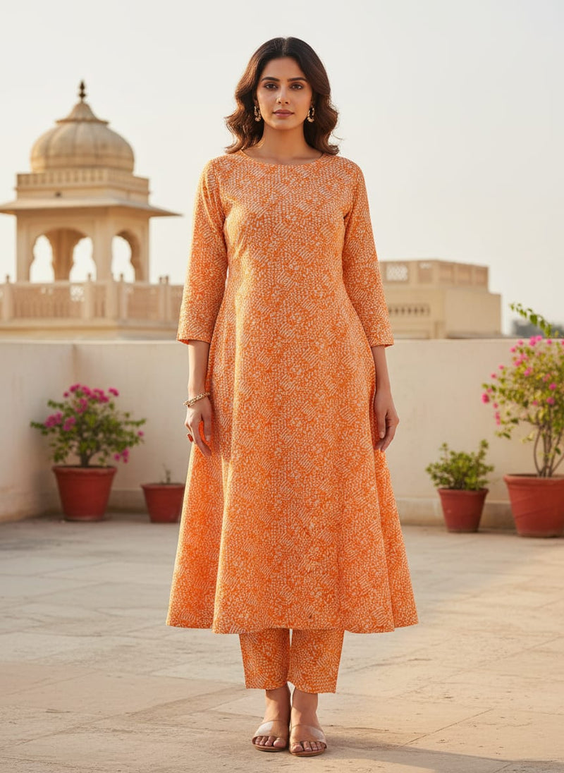 Tiny Orange Seamless Repeat Digital Printed Fabric - Kora Silk