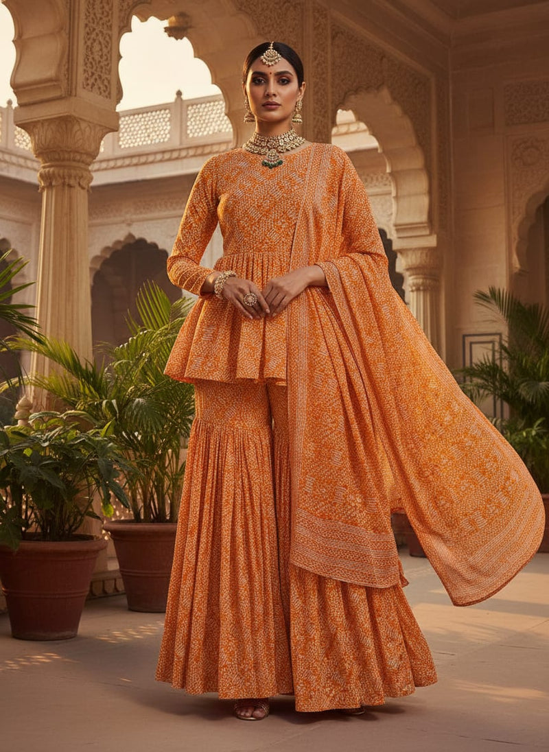 Tiny Orange Seamless Repeat Digital Printed Fabric - Pure Georgette
