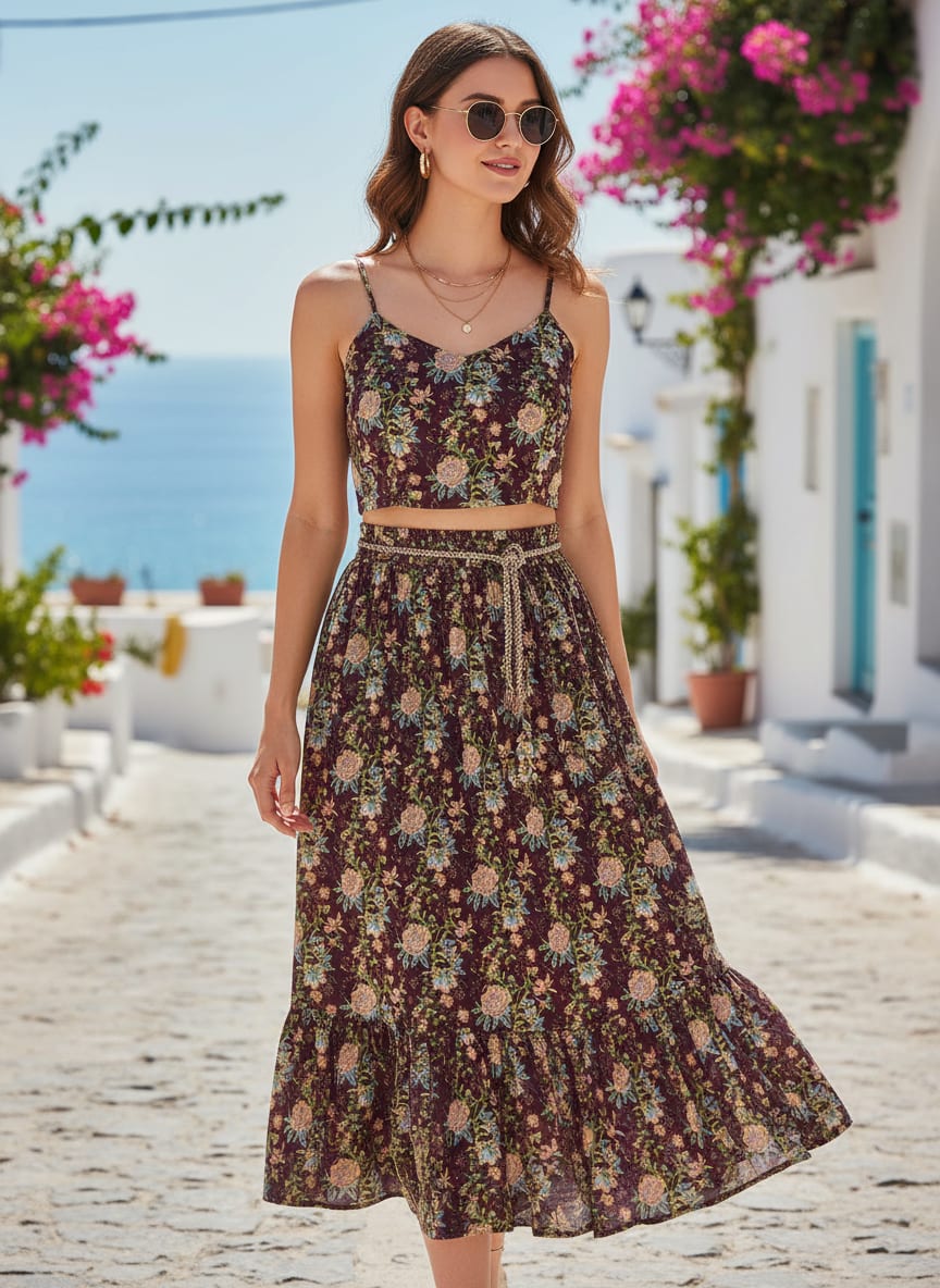 Lovely Roses Embroidery Brunch Digital Printed Fabric - Upada Silk