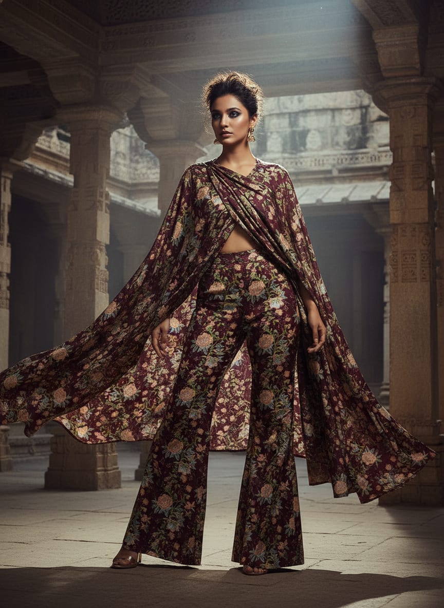 Maroon Ethnic Floral Jaal Upada Silk Digital Printed Fabric