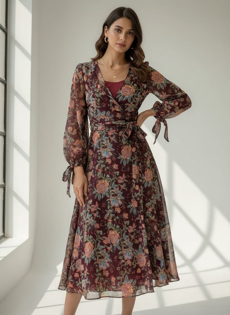 Lovely Roses Embroidery Brunch Digital Printed Fabric - Pure Georgette