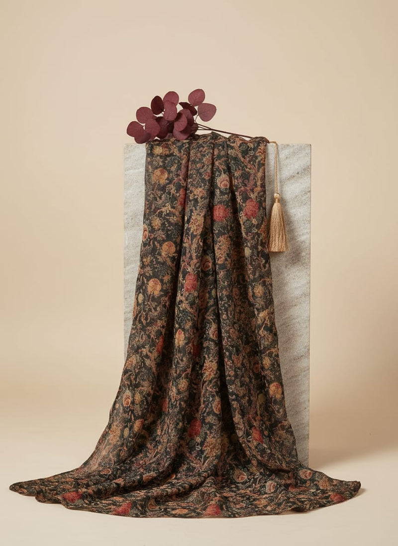 Japanese Chinoiserie Natural Digital Printed Fabric - Pure Georgette