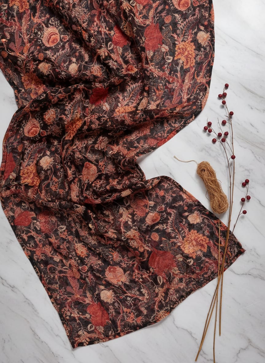Japanese Chinoiserie Natural Digital Printed Fabric - Pure Chiffon