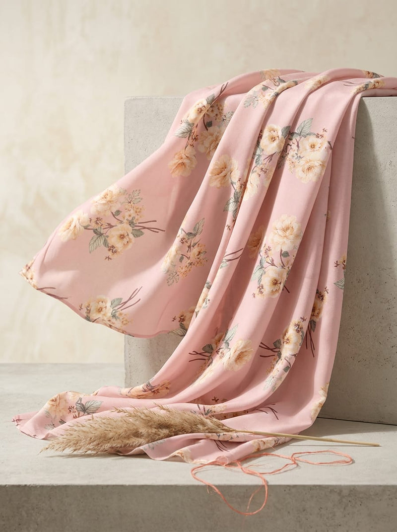 Pink Vintage Floral Bouquet Weightless Digital Printed Fabric