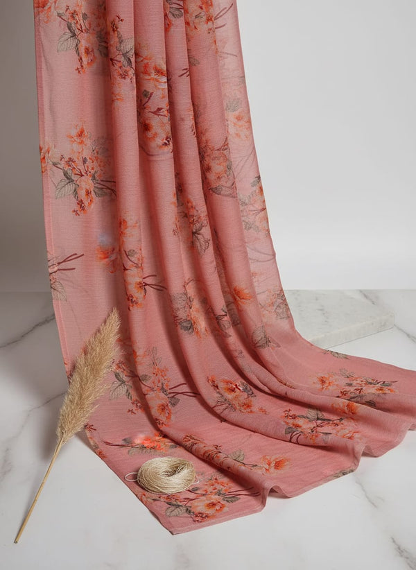 Pink Artistic Floral Bloom on Pure Chinon Digital Printed Fabric - Fabric Editorial Studio Flatlay Lookbook - PC-0-TA08827-106