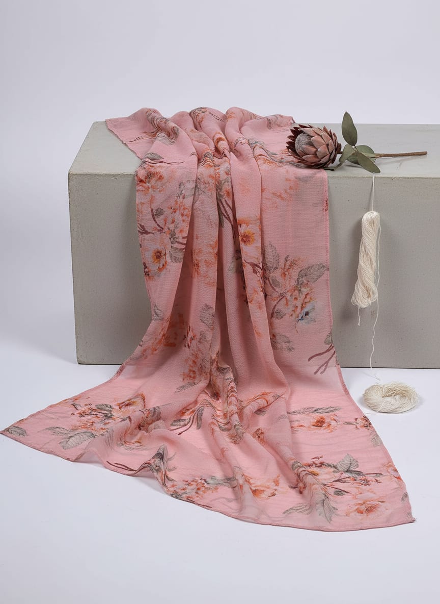 Pink Watercolour Floral Bouquet Pure Chiffon Digital Printed Fabric