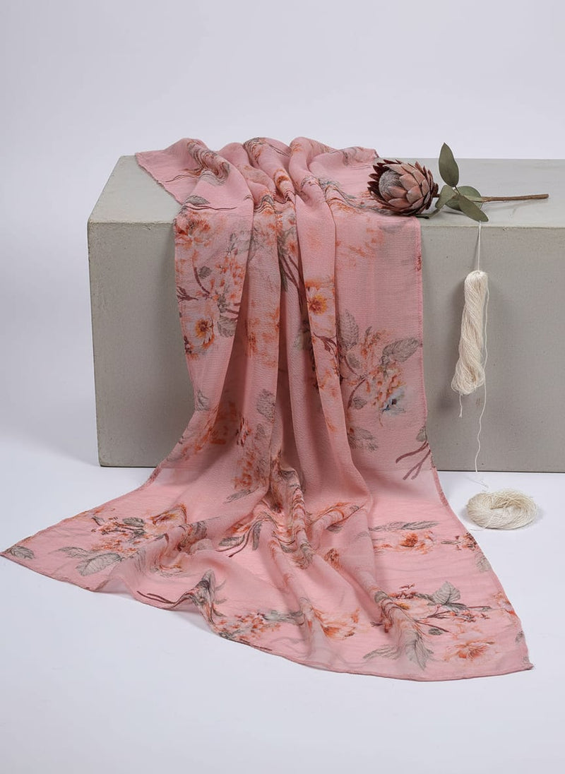 Camellia With Watusi Colour Digital Printed Fabric - Pure Chiffon
