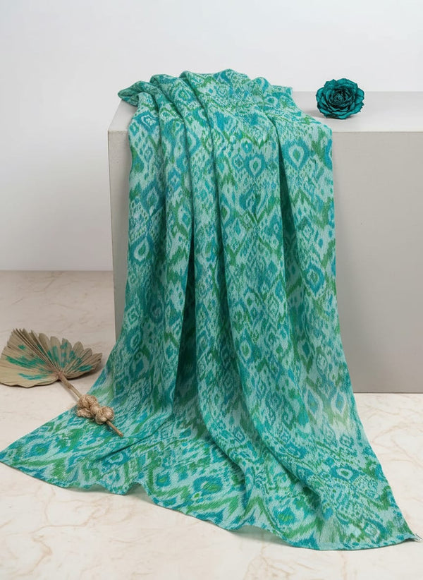 Morden Ikat Blurry Skyblue Digital Printed Fabric - Pure Chinon - Fabric Editorial Studio Flatlay Lookbook - PC-0-TA08829-106