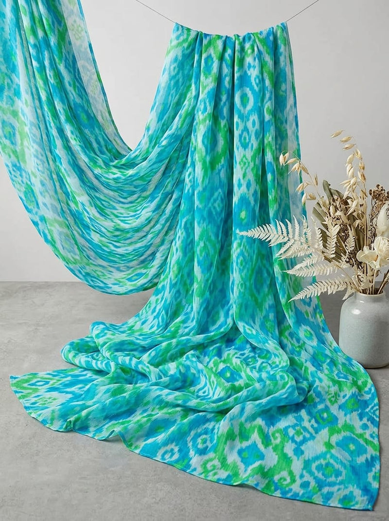 Blue Ethnic Ikat Pattern Pure Chiffon Digital Printed Fabric