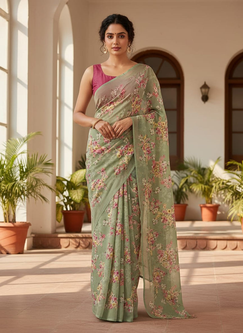 Multi Colour Tiny Beautiful Chintz Printed Fabric - Kora Silk