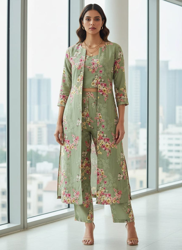 Multi Colour Tiny Beautiful Chintz Printed Fabric - Kora Silk - Jacket Kurta with Straight Pants Lookbook - KS-0-TA08843-110 - alternate view