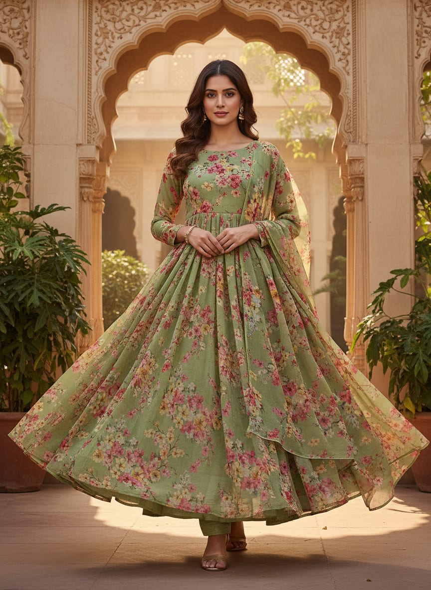 Multi Colour Tiny Beautiful Chintz Printed Fabric - Pure Georgette