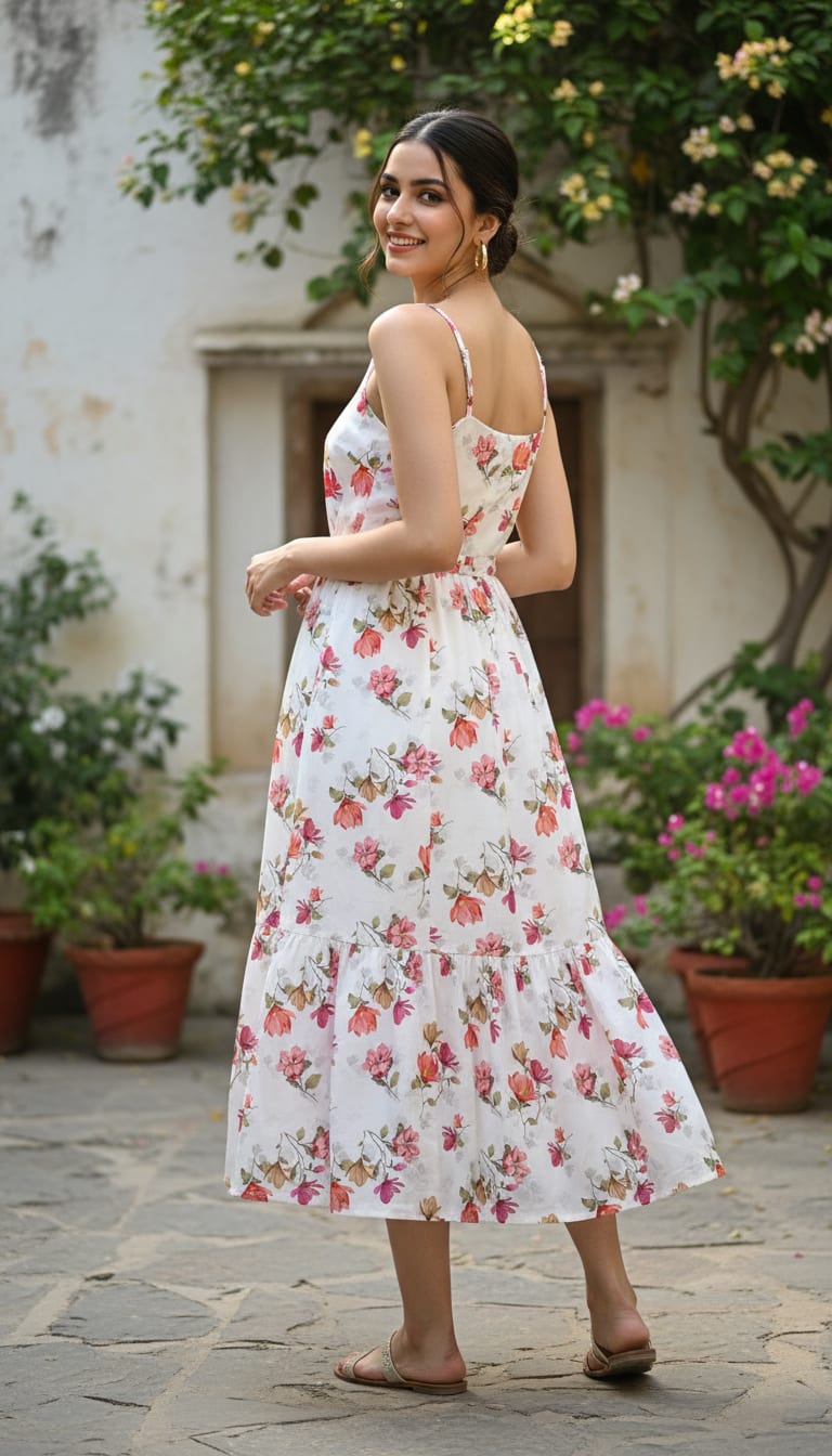 White Dainty Watercolour Floral Upada Silk Digital Printed Fabric