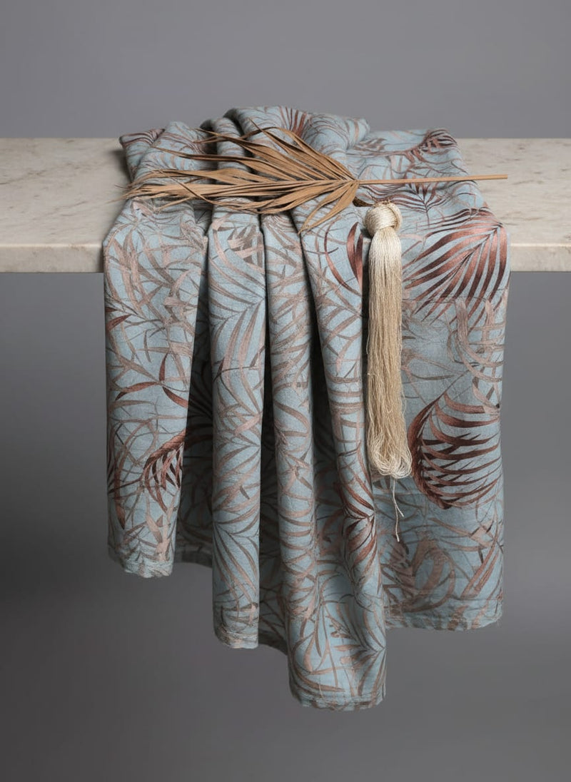 Blue Tropical Palm Leaves Print Pure Cotton Digital Printed Fabric