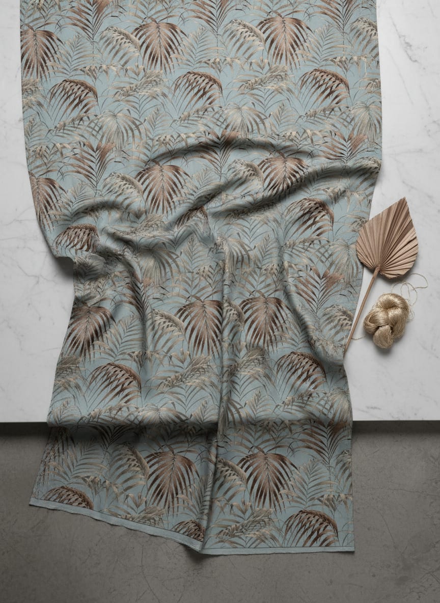 Tropical Garden Leaves Digital Printed Fabric - Upada Silk