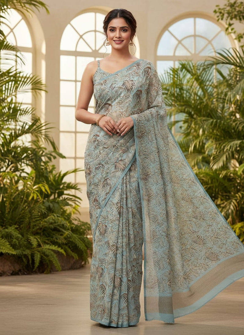 Tropical Garden Leaves Digital Printed Fabric - Pure Georgette