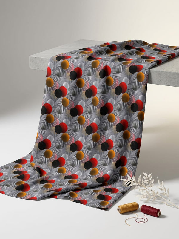 Multicolor Abstract 3D Spheres Silk Crepe Digital Printed Fabric