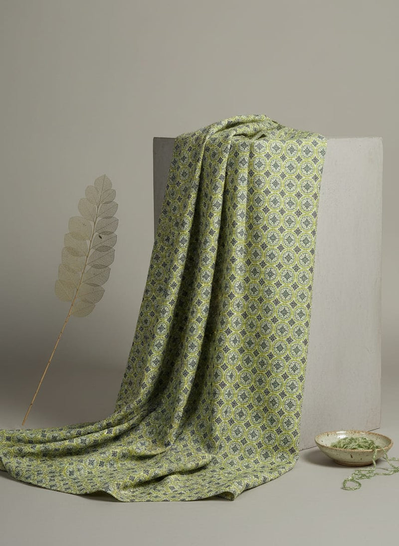 Attractive Tiny Green Link Flower Digital Printed Fabric - Crepe
