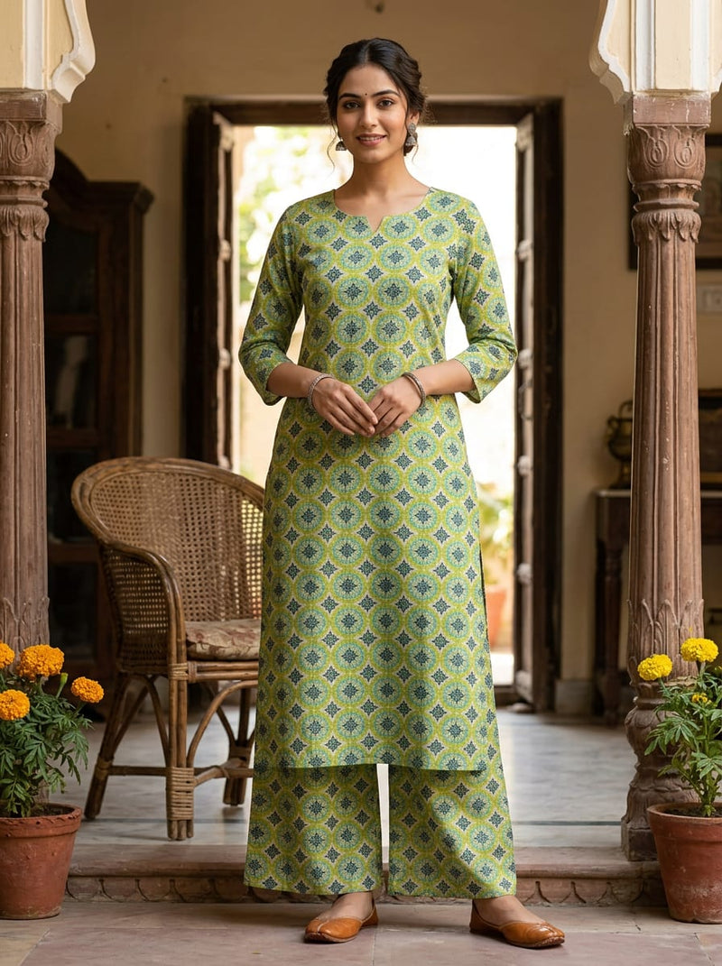 Green Ethnic Medallion Pure Muslin Digital Printed Fabric