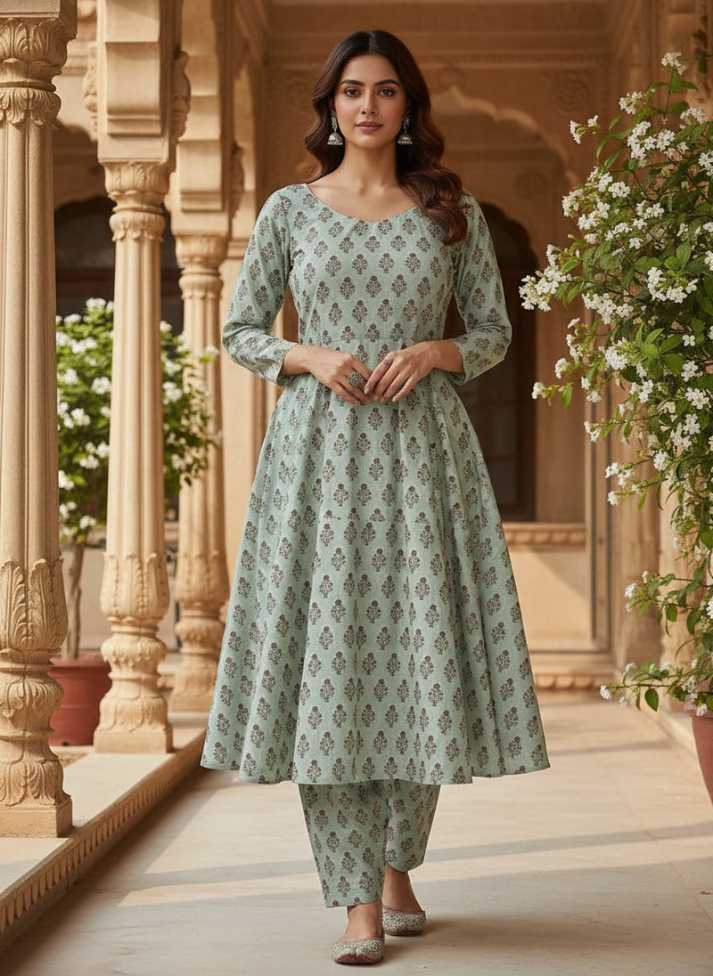 Seamless Indian Mughal Motif Flower Digital Printed Fabric - Kora Silk
