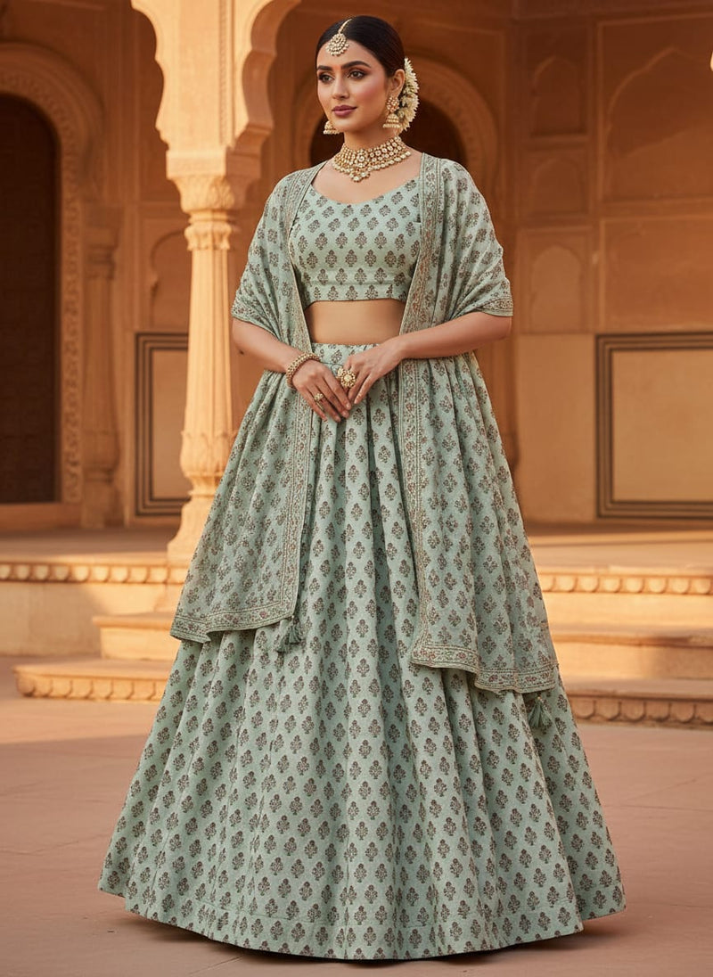 Seamless Indian Mughal Motif Flower Digital Printed Fabric - Kora Silk