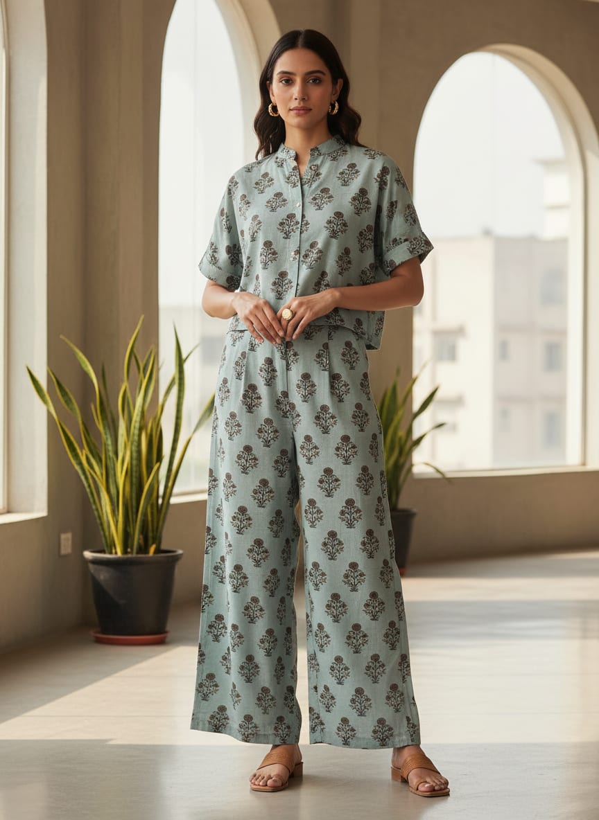 Grey Ethnic Floral Buti Print Pure Cotton Digital Printed Fabric